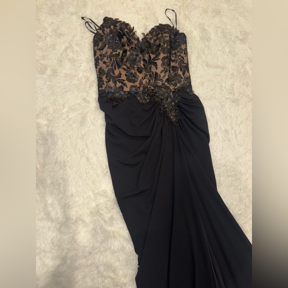 NWOT Tadashi Shoji Dresden Draped Sequin Embroidered Strapless Black Gown Sz 14 - Picture 3 of 8